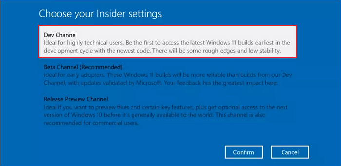 
dev channel voor windows 11